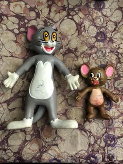 Vintage 1989 Tom And Jerry Bendable Toy Figurines Retro Toys Vintage Tv Show Tom Cat Jerry Mouse 80s Statues Kids Collectible Decor Trinket Display