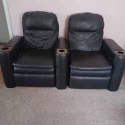 2  Cozy Black Leather  Movie Theater Chairs Last Chairs Left