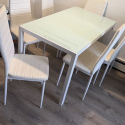 Kitchen Dining Set Seven Pieces White Table