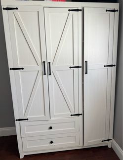 White Farmhouse Style Wardrobe Armoire