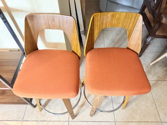 Set of 2 Mid-Century Modern Bar Stools - Terracotta/Rust