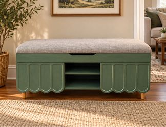 Stylish Sage Green Storage Bench with Cushioned Seat & Shoe Organizer