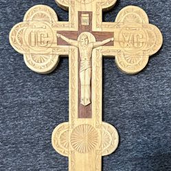 Hand Carved Greek Orthodox Cross Russian Icon Crucifix Religious Jesus 13.5 Inches Tall 