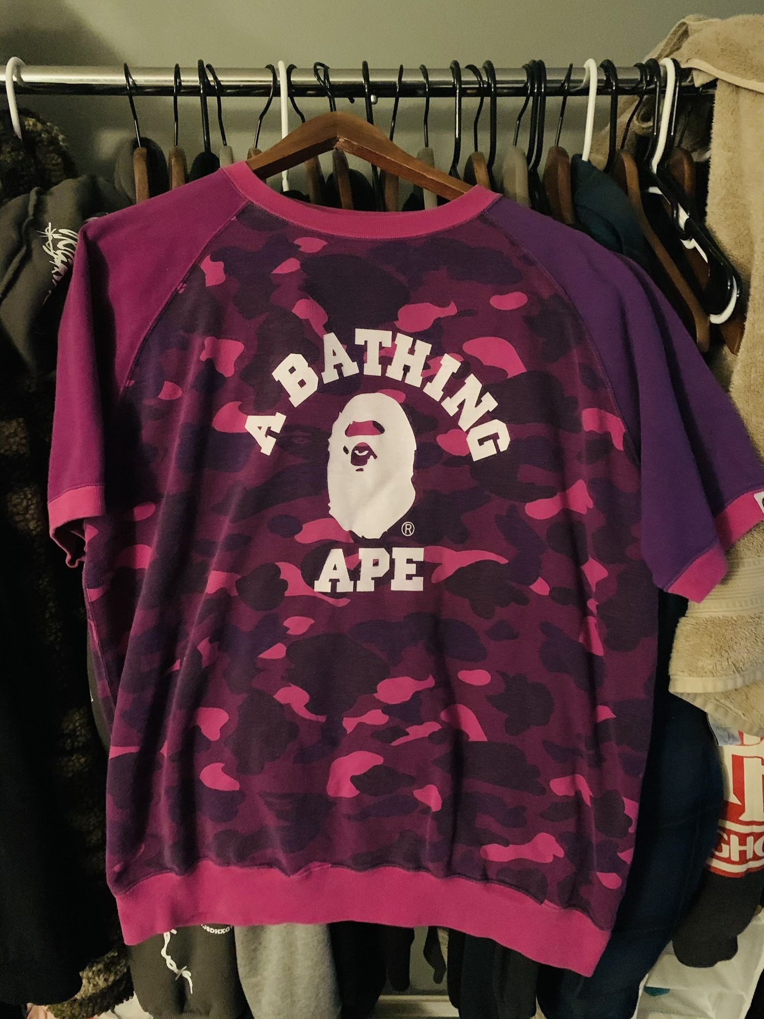 OG 2005 BAPE A BATHING APE PURPLE CAMO CREWNECK T SHIRT