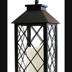 Bright Zeal 13.5" Black Vintage Candle Lantern with LED Pillar Candle and Timer - IP44 Waterproof Candle Lantern Outdoor Decorative Hanging Lantern 
