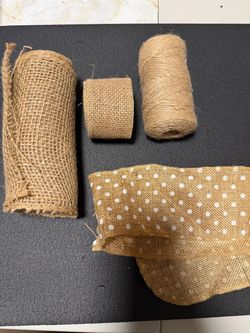 Burlap and twine bundle with white polka dots on tan background #burlap #polkadots TAKE ALL FR PRICE LISTED. diy craft and accessories