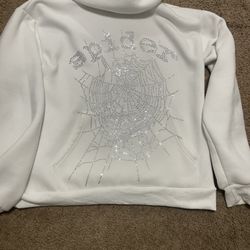 White Spider Rhinestone Hoodie Size Medium 