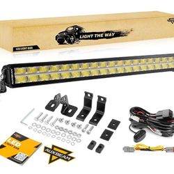 32 Inch LED Light Bar with White Amber DRL 209W 24480LM Anti-Glare Offroad LED Driving Light Bar Dual Row Offroad Flood Driving Beam Fog Light Work Li