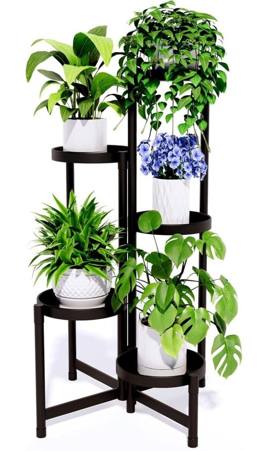 New 5-Tier Metal Plant Stand Indoor Outdoor - Corner Tall Plant Shelf for Multiple Plants