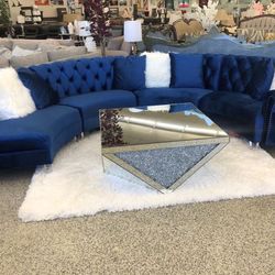 Fendi Blue Velvet Sectional /couch /Living room set