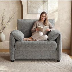 Light Gray Oversized Gray Chenille Accent Chair