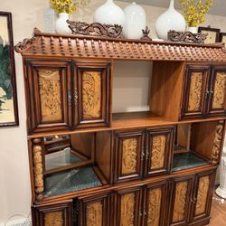 Hawaiian Teak Wood Wall Unit W/ Marble Tops