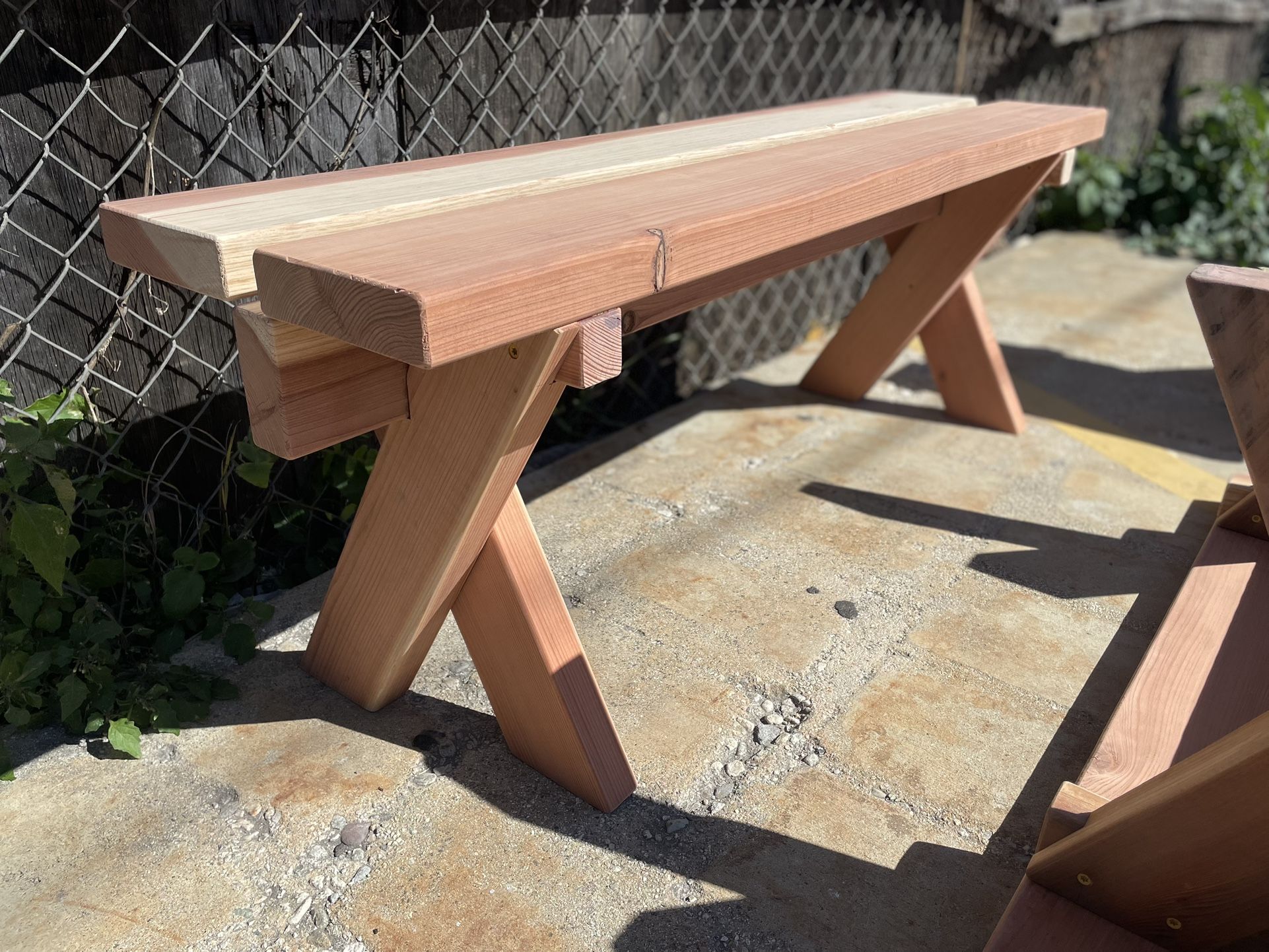Thick Solid American Redwood Stool And Benches