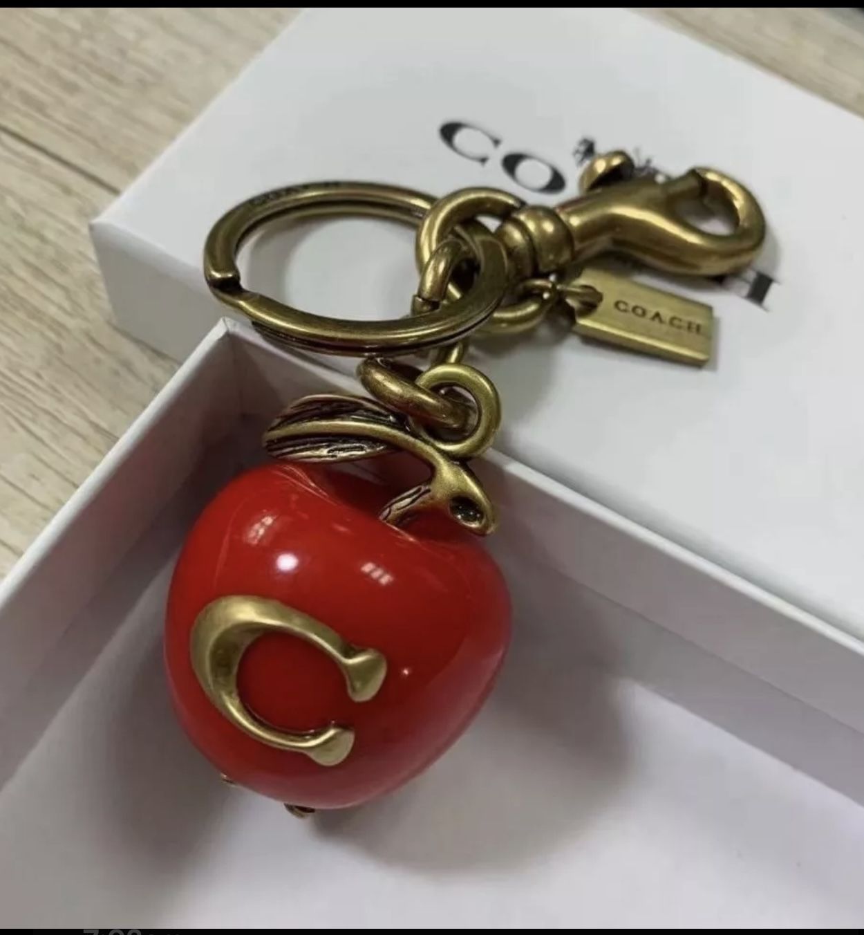NEW Coach Apple Keychain Bag Charm Key Chain Resin and Metal Brass
