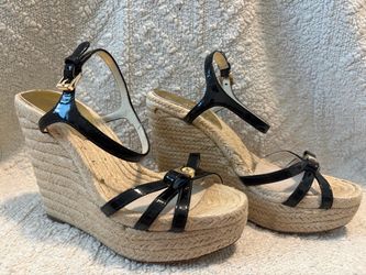 Michael Kors Black Patent Espadrille Wedge Sandals - Size 6