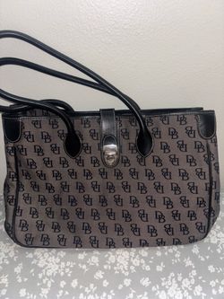 Dooney & Bourke Signature DB Monogram Tote Bag Gray Black Leather Trim