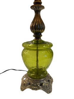 Ef & EF industries vintage 1973 retro green glass table lamp