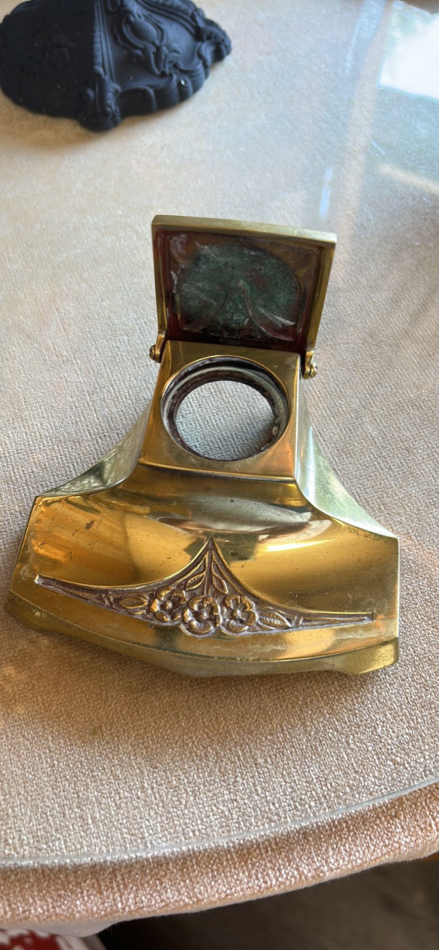 Antique bronze Inkwell missing glass insert