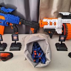 Bigpower Electric Motorized Dart Blasters (Both) w/400 Darts, Goggles & Targets