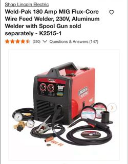 Lincoln Weld-Pak 180 Amp MIG Flux-Core Wire Feed Welder, 230V, Aluminum Welder like new
