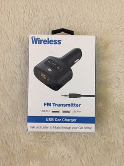 Just Wireless FM Transmitter (3.5mm) with {link removed} 2-Port USB Car Charger - Black