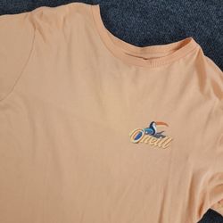 O’Neill Standard Fit Orange Graphic Print Toucan/Surf SS Cotton T-Shirt Medium