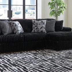 Black Onyx Plush Corduroy 2pc Sectional with Chaise 120x65 optional ottoman pick up can deliver 