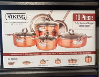 Viking 10 piece 3-ply hammered copper cookware set