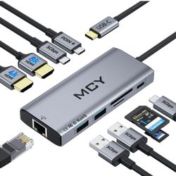 MCY USB C Hub,Laptop Docking Station Dual Monitor Single 8K,2x4K@60Hz,10 in 1 Type-C Multiport Adapter with 2 HDMI,PD100W,Extender Splitter,Card Reade