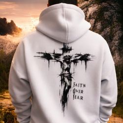 Size S &M  Men’s Faith Over Fear Cross Graphic Hoodie Drawstring Pullover