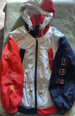 Color Block Hooded Jacket with Letter Patches size M for girls