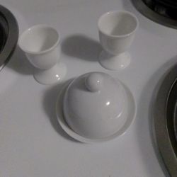Butter Dish And Two Poached Eggs Holder