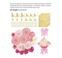 Brand new Graduation Cap Decorations Kit 2026-3D Paper Flowers & Gold Butterflies for Grad Cap Topper