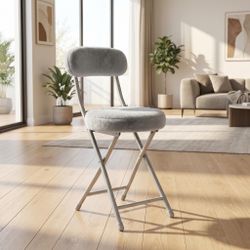 Homy Casa Folding Chair with Plush Grey Fabric Seat