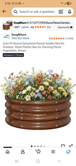 2 Pcs 2x2x1ft Round Galvanized Raised Garden Bed Kit Outdoor, Metal Planter Box for Planting Plants Vegetables, Brown