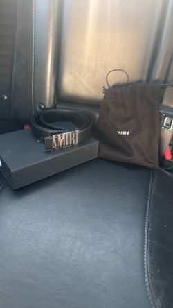Amiri Black Leather Belt with Silver Logo Buckle