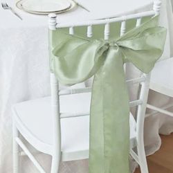 Wedding Decor: Sage  Green Scalloped Poly satin Party Chair Scarves-Qty 40