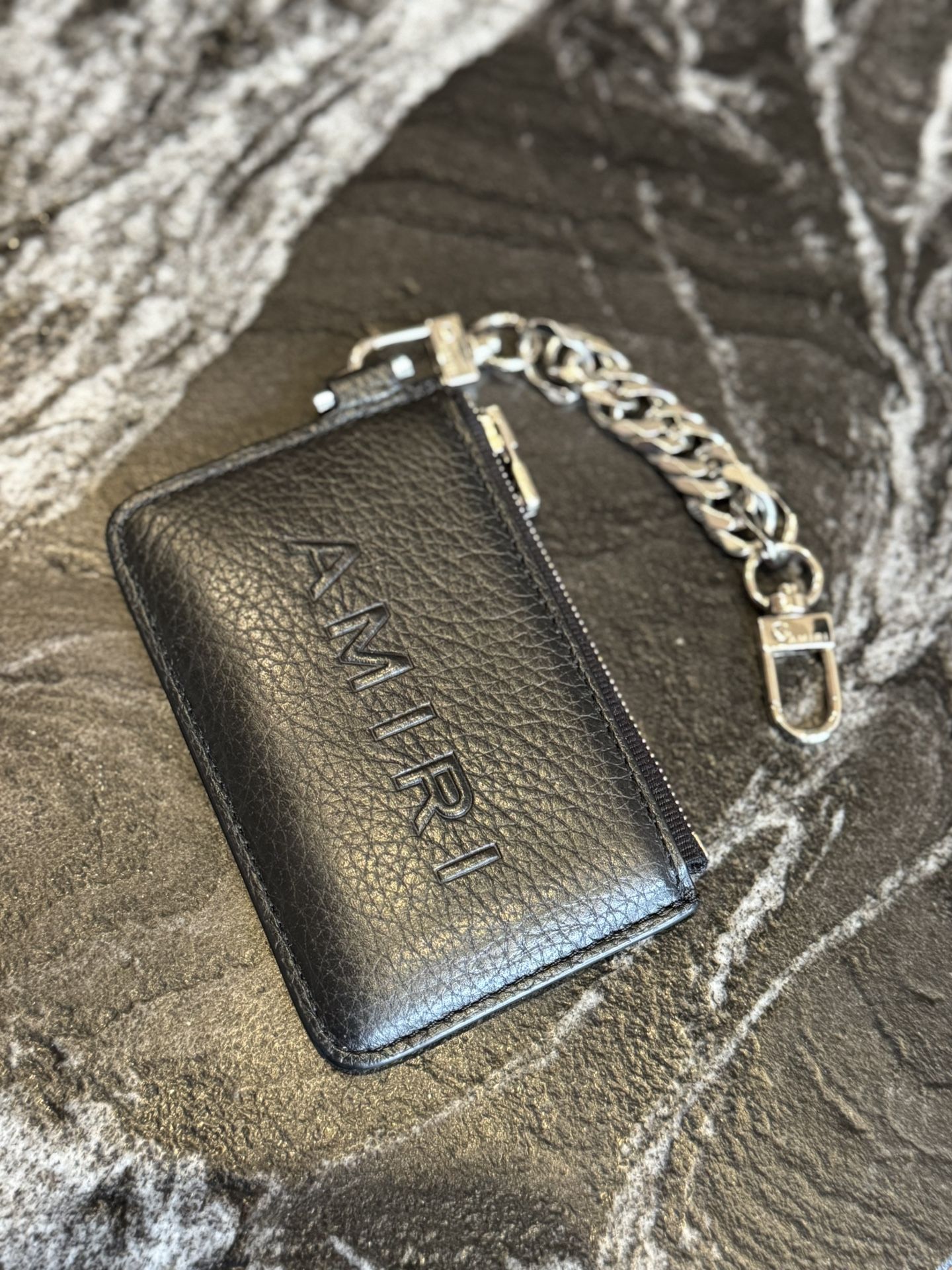 Amiri Black Leather Chain Wallet Black