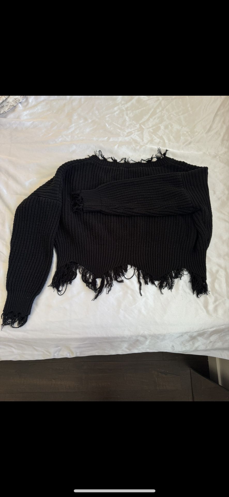 Black Knit Fringe Sweater