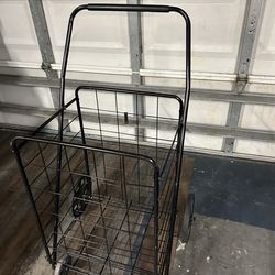 Black wire fold up grocery cart on wheels