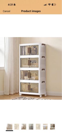 4-Tier Foldable Storage Cabinet with Wheels – Brand New