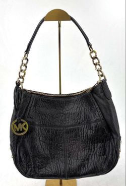 Michael Kors Black Pebbled Leather Gold Studded Shoulder Handbag Purse