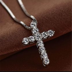 Fashionable Cross Necklace Plated 14K white gold and zircon Trendy Personality