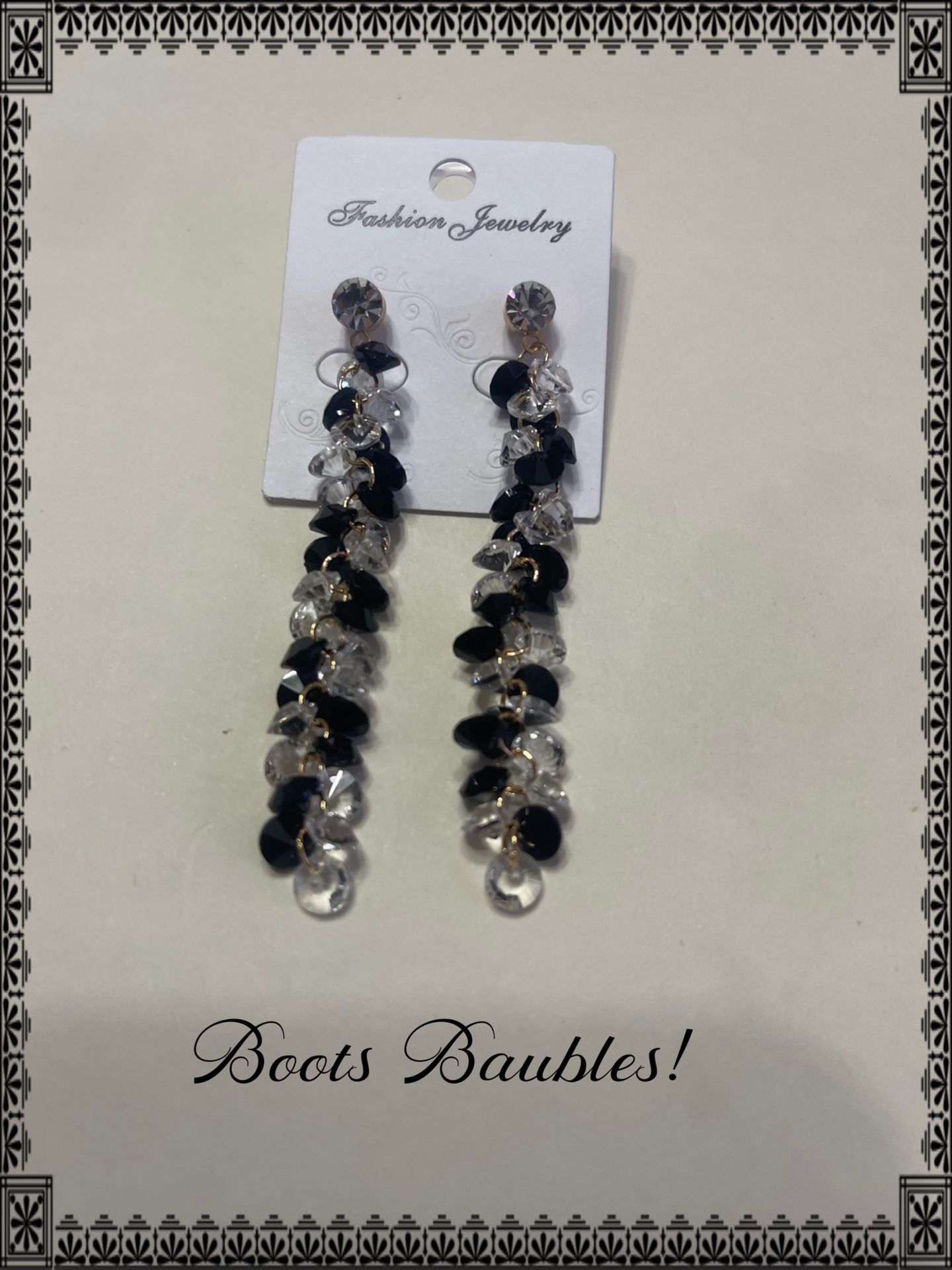 Black And Clear Crystal Drop Earrings