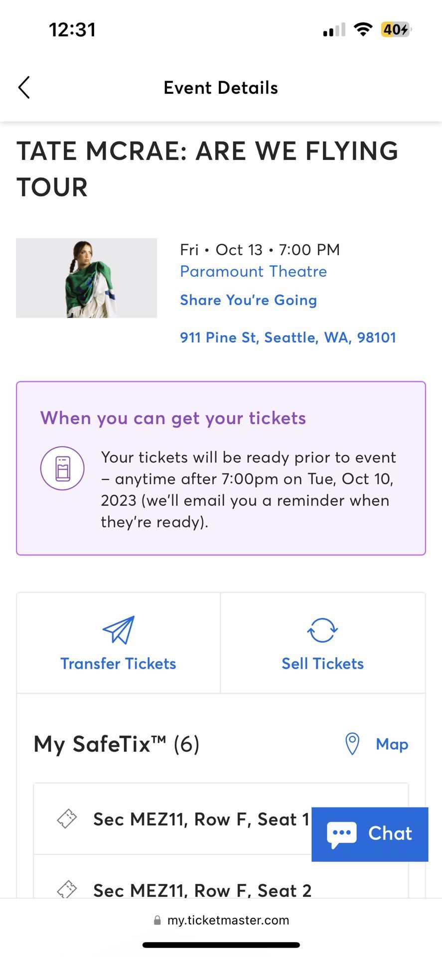 Tate McRae tickets Seattle MEZ11