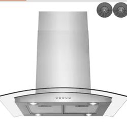 30 in. Convertible Kitchen Island Mount Range Hood in Stainless Steel with Tempered Glass, LED Lights and Carbon Filters