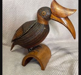 Vintage Wicker Wood Toucan Bird Box / Made In The Peoples Of Republic Of China SHANGHAI HANDICRAFTS
