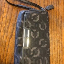Coach Gray Shimmer Signature Logo Hand Clutch Wristlet Pouch Purse