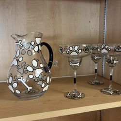  Paw Print Hand-Painted Margarita Set – Pitcher + 3 Glasses