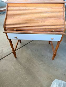 Wood Roll Top Secretary Desk with Drawer